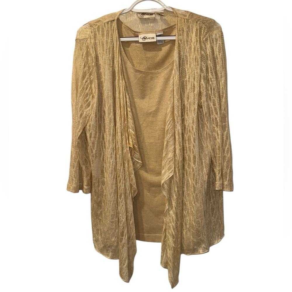 Women’s—Cali & York Beige/Gold Long Sleeve Cardigan & Blouse Set. Size X-Large.